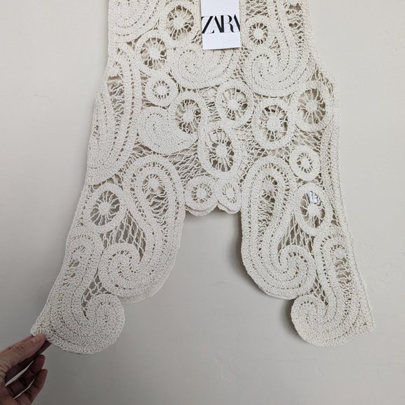 ZARA NEW ASYMMETRIC CROCHET TOP STRAW BEIGE S,M - Picture 14 of 17